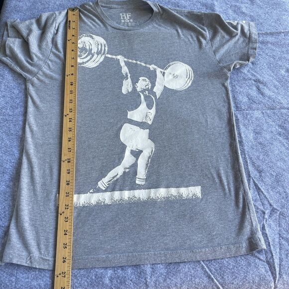 HF Hassle Free‎ Shirt Mens Medium Gray Weightlifter Graphic Print Short Sleeve - Picture 9 of 10